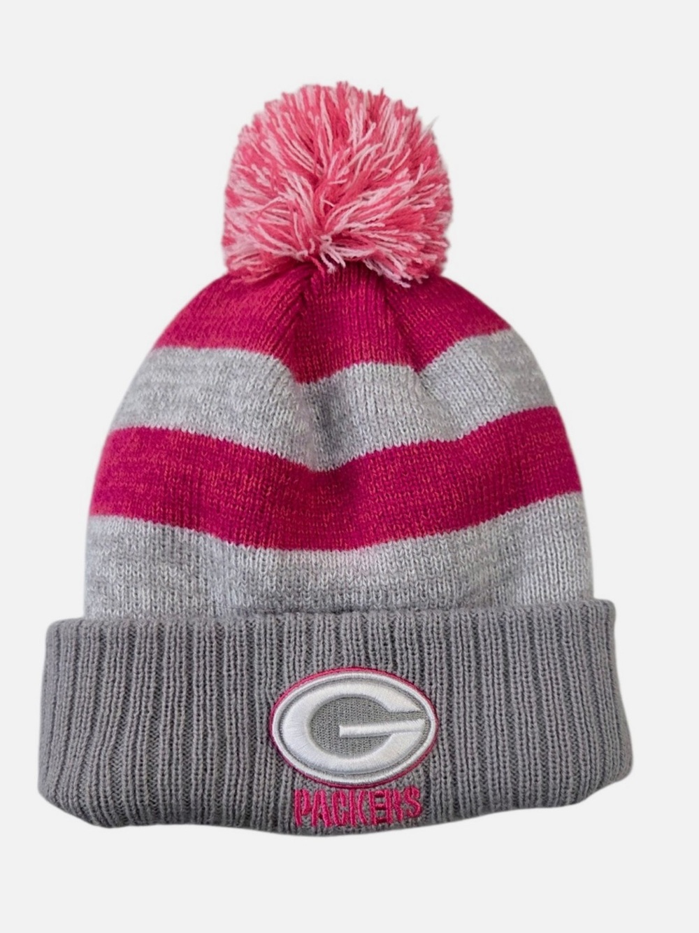 NFL Pink and Gray Striped Pom Cuffed Beanie